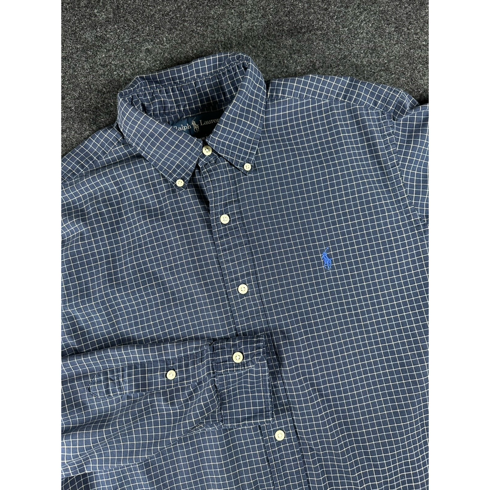 Polo Ralph Lauren Shirt Sz Lg Navy White Striped Button Down Cotton Long Sleeve